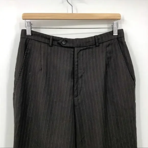 Reformation Brown Pinstripe Straight Pull-On High Waist Slack Office Crop Pant 6 - Picture 3 of 6